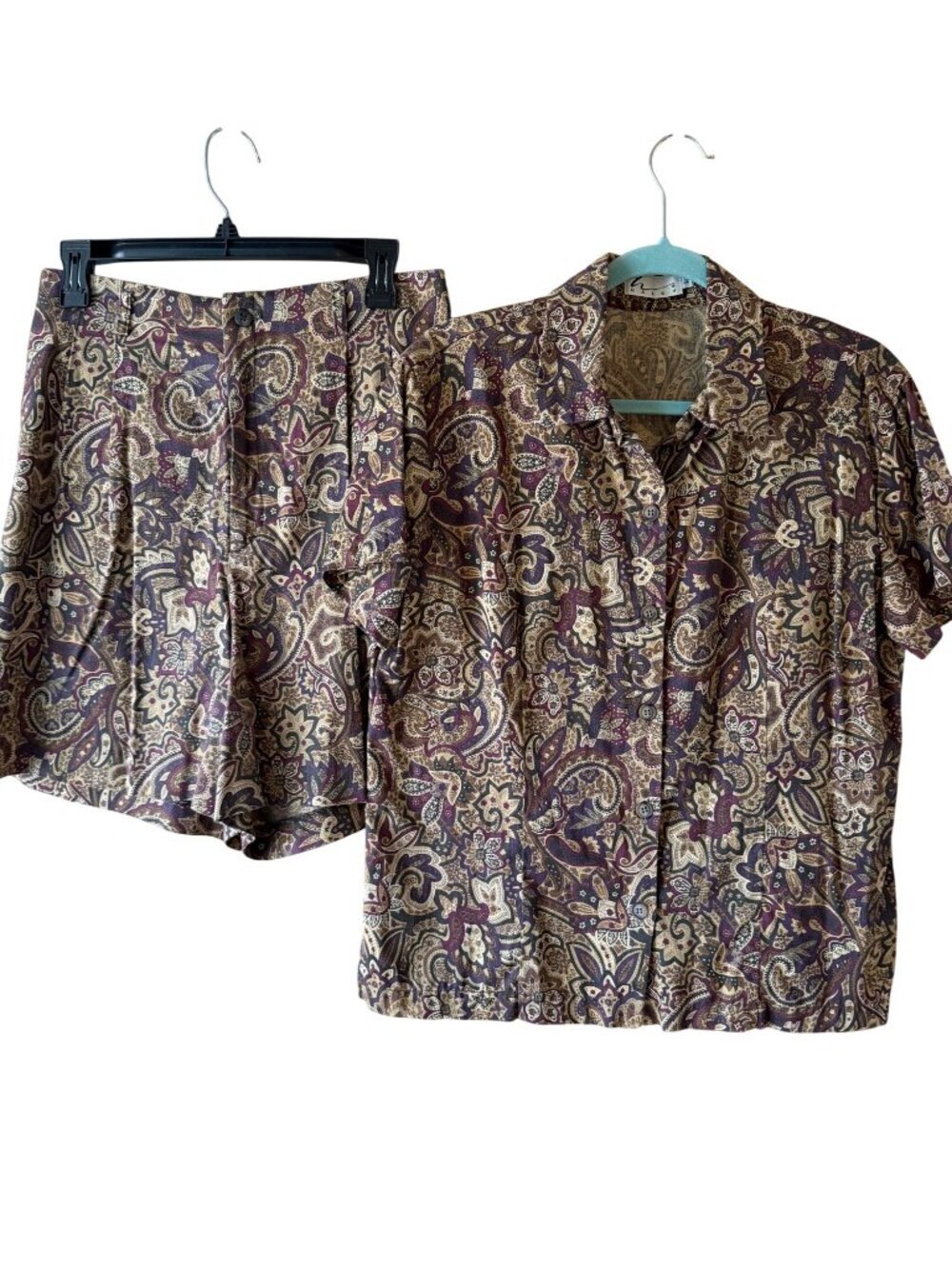 Haley Womens Paisley Short & Top Set Size Medium Cotton Casual Vintage USA